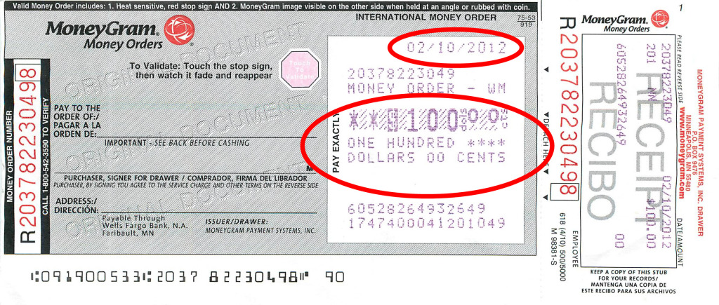 western union money order serial number location